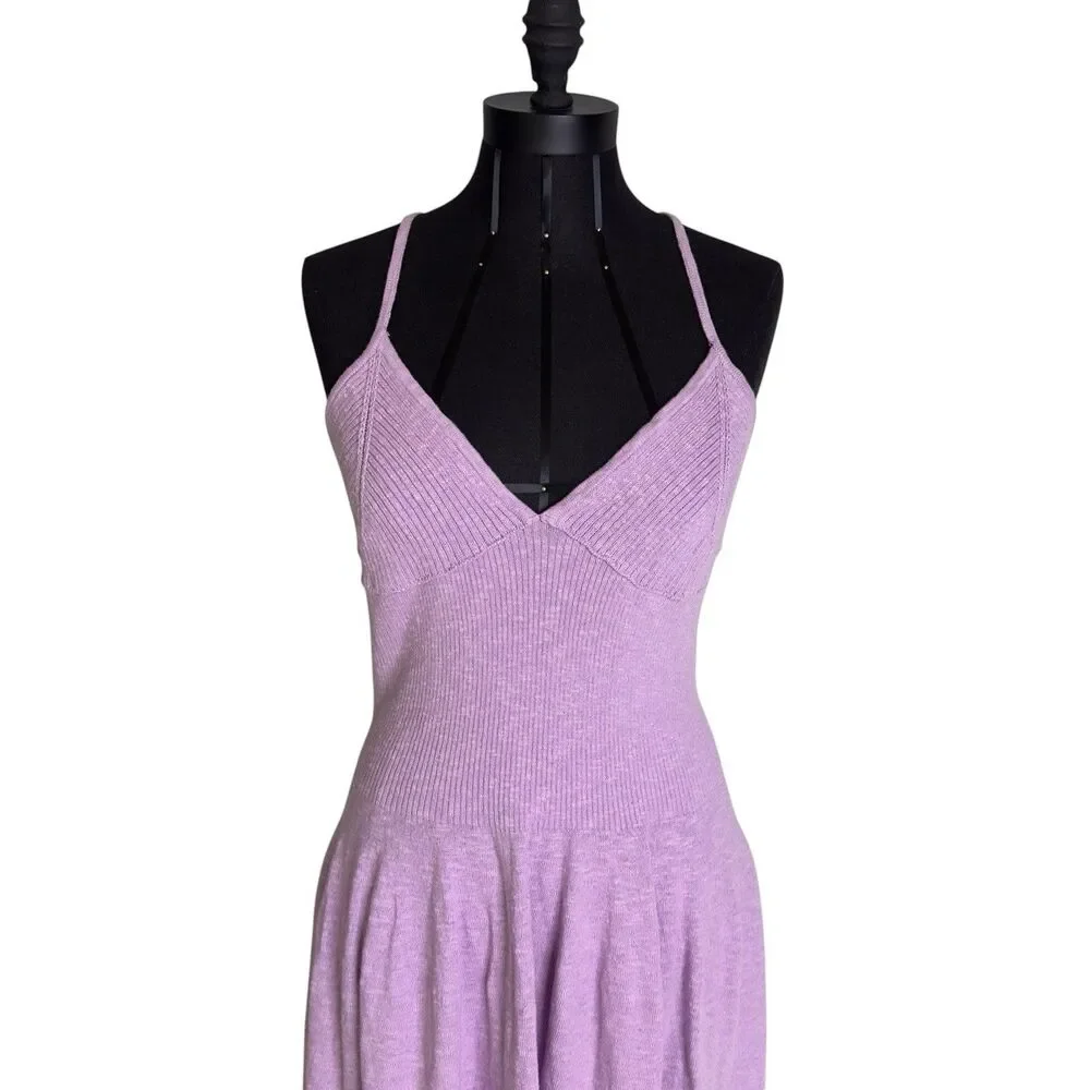 Free People Beach Tula Cotton Linen Blend Sweater Knit Halter Midi Dress Medium.
